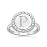 "P" Initial Diamond Pinkie Ring In Sterling Silver
 Image-1