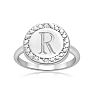 "R" Initial Diamond Pinkie Ring In Sterling Silver
 Image-1