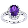 3/4 Carat Oval Shape Amethyst and Halo Diamond Ring In 14K White Gold Image-1