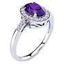 3/4 Carat Oval Shape Amethyst and Halo Diamond Ring In 14K White Gold Image-2