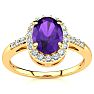 3/4 Carat Oval Shape Amethyst and Halo Diamond Ring In 14K Yellow Gold
