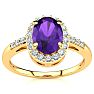 3/4 Carat Oval Shape Amethyst and Halo Diamond Ring In 14K Yellow Gold
 Image-1