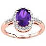 3/4 Carat Oval Shape Amethyst and Halo Diamond Ring In 14K Rose Gold
 Image-1