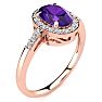 3/4 Carat Oval Shape Amethyst and Halo Diamond Ring In 14K Rose Gold
 Image-2