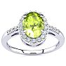 1 Carat Oval Shape Peridot and Halo Diamond Ring In 14K White Gold Image-1
