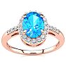 1 Carat Oval Shape Blue Topaz and Halo Diamond Ring In 14K Rose Gold Image-1