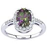 3/4 Carat Oval Shape Mystic Topaz Ring With Diamond Halo In 14 Karat White Gold Image-1