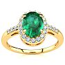 1 Carat Oval Shape Emerald and Halo Diamond Ring In 14K Yellow Gold Image-1
