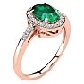 1 Carat Oval Shape Emerald and Halo Diamond Ring In 14K Rose Gold Image-2