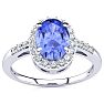 1 Carat Oval Shape Tanzanite and Halo Diamond Ring In 14K White Gold Image-1