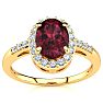 Garnet Ring: Garnet Jewelry: 1 Carat Oval Shape Garnet and Halo Diamond Ring In 14K Yellow Gold Image-1