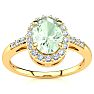 3/4 Carat Oval Shape Green Amethyst and Halo Diamond Ring In 14K Yellow Gold Image-1