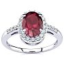 1 Carat Oval Shape Ruby and Halo Diamond Ring In 14K White Gold Image-1