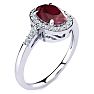 1 Carat Oval Shape Ruby and Halo Diamond Ring In 14K White Gold Image-2