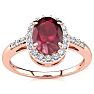 1 Carat Oval Shape Ruby and Halo Diamond Ring In 14K Rose Gold Image-1