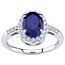 1 Carat Oval Shape Sapphire and Halo Diamond Ring In 14K White Gold Image-1