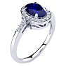 1 Carat Oval Shape Sapphire and Halo Diamond Ring In 14K White Gold Image-2