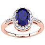 1 Carat Oval Shape Sapphire and Halo Diamond Ring In 14K Rose Gold Image-1