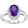 3/4 Carat Oval Shape Amethyst and Halo Diamond Ring In 14K White Gold Image-1