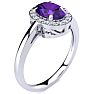 3/4 Carat Oval Shape Amethyst and Halo Diamond Ring In 14K White Gold Image-2