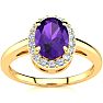 3/4 Carat Oval Shape Amethyst and Halo Diamond Ring In 14K Yellow Gold Image-1