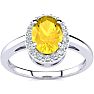 1/2 Carat Oval Shape Citrine and Halo Diamond Ring In 14K White Gold
 Image-1