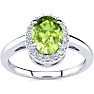 1 Carat Oval Shape Peridot and Halo Diamond Ring In 14K White Gold
 Image-1