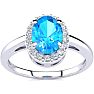 1 Carat Oval Shape Blue Topaz and Halo Diamond Ring In 14K White Gold Image-1