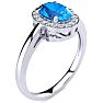 1 Carat Oval Shape Blue Topaz and Halo Diamond Ring In 14K White Gold Image-2