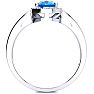 1 Carat Oval Shape Blue Topaz and Halo Diamond Ring In 14K White Gold Image-3