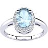 Aquamarine Ring: Aquamarine Jewelry: 1 Carat Oval Shape Aquamarine and Halo Diamond Ring In 14K White Gold Image-1