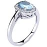Aquamarine Ring: Aquamarine Jewelry: 1 Carat Oval Shape Aquamarine and Halo Diamond Ring In 14K White Gold Image-2