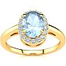 Aquamarine Ring: Aquamarine Jewelry: 1 Carat Oval Shape Aquamarine and Halo Diamond Ring In 14K Yellow Gold Image-1