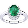 1 Carat Oval Shape Emerald and Halo Diamond Ring In 14K White Gold Image-1