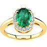 1 Carat Oval Shape Emerald and Halo Diamond Ring In 14K Yellow Gold Image-1