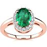 1 Carat Oval Shape Emerald and Halo Diamond Ring In 14K Rose Gold Image-1