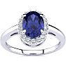 1 Carat Oval Shape Tanzanite and Halo Diamond Ring In 14K White Gold Image-1