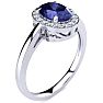 1 Carat Oval Shape Tanzanite and Halo Diamond Ring In 14K White Gold Image-2