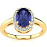 1 Carat Oval Shape Tanzanite and Halo Diamond Ring In 14K Yellow Gold Image-1