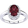 Garnet Ring: Garnet Jewelry: 1 Carat Oval Shape Garnet and Halo Diamond Ring In 14K White Gold Image-1