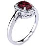 Garnet Ring: Garnet Jewelry: 1 Carat Oval Shape Garnet and Halo Diamond Ring In 14K White Gold Image-2