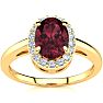 Garnet Ring: Garnet Jewelry: 1 Carat Oval Shape Garnet and Halo Diamond Ring In 14K Yellow Gold Image-1