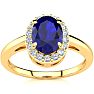 1 Carat Oval Shape Sapphire and Halo Diamond Ring In 14K Yellow Gold Image-1