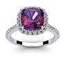 2 1/2 Carat Cushion Cut Amethyst and Halo Diamond Ring In 14K White Gold Image-1