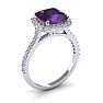 2 1/2 Carat Cushion Cut Amethyst and Halo Diamond Ring In 14K White Gold Image-2