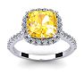 2 1/2 Carat Cushion Cut Citrine and Halo Diamond Ring In 14K White Gold Image-1