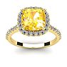 2 1/2 Carat Cushion Cut Citrine and Halo Diamond Ring In 14K Yellow Gold Image-1