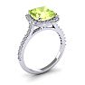 3 Carat Cushion Cut Peridot and Halo Diamond Ring In 14K White Gold Image-2
