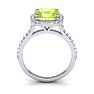 3 Carat Cushion Cut Peridot and Halo Diamond Ring In 14K White Gold Image-3