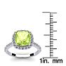 3 Carat Cushion Cut Peridot and Halo Diamond Ring In 14K White Gold Image-5